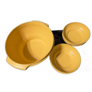 Vintage Golden yellow Tupperware Serving Bowl 10”and bowls (6) 6” salads chips